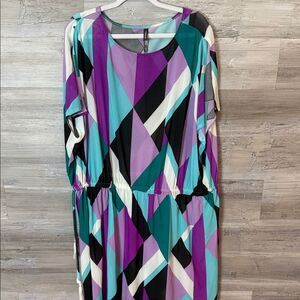 Torrid Vibrant Long Sleeve Sheer Dress in Purple and Teal